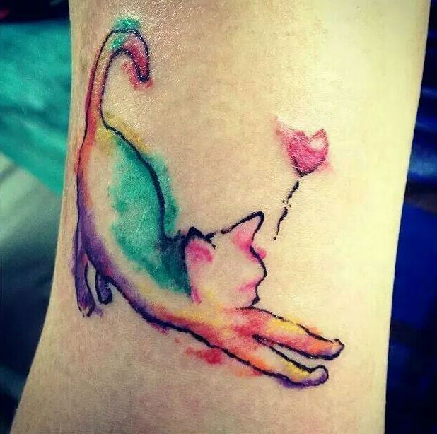 618x614 Cute Watercolor Cat Tattoo Design - Watercolor Cat Tattoo