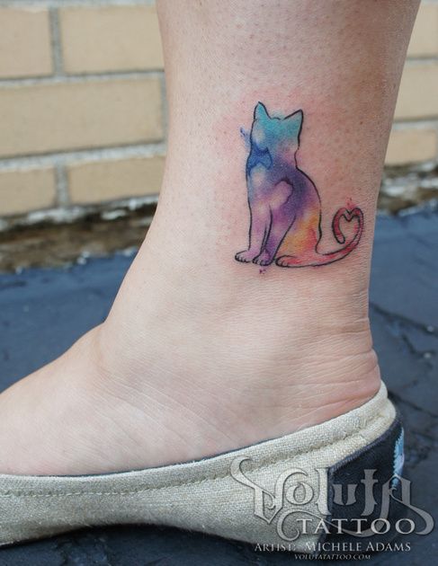 487x630 Meow! The Best Cat Tattoos Ever Tattoos Beautiful - Watercolor Cat Tattoo