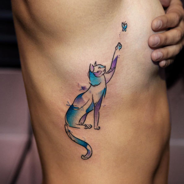 595x595 Watercolor Cat Tattoo - Watercolor Cat Tattoo