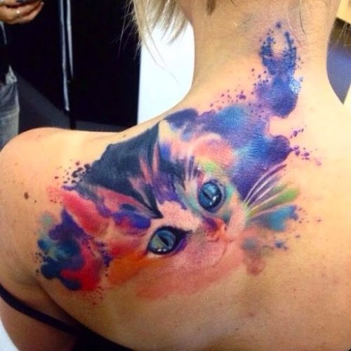 500x500 Watercolor Cat Tattoo Tumblr - Watercolor Cat Tattoo