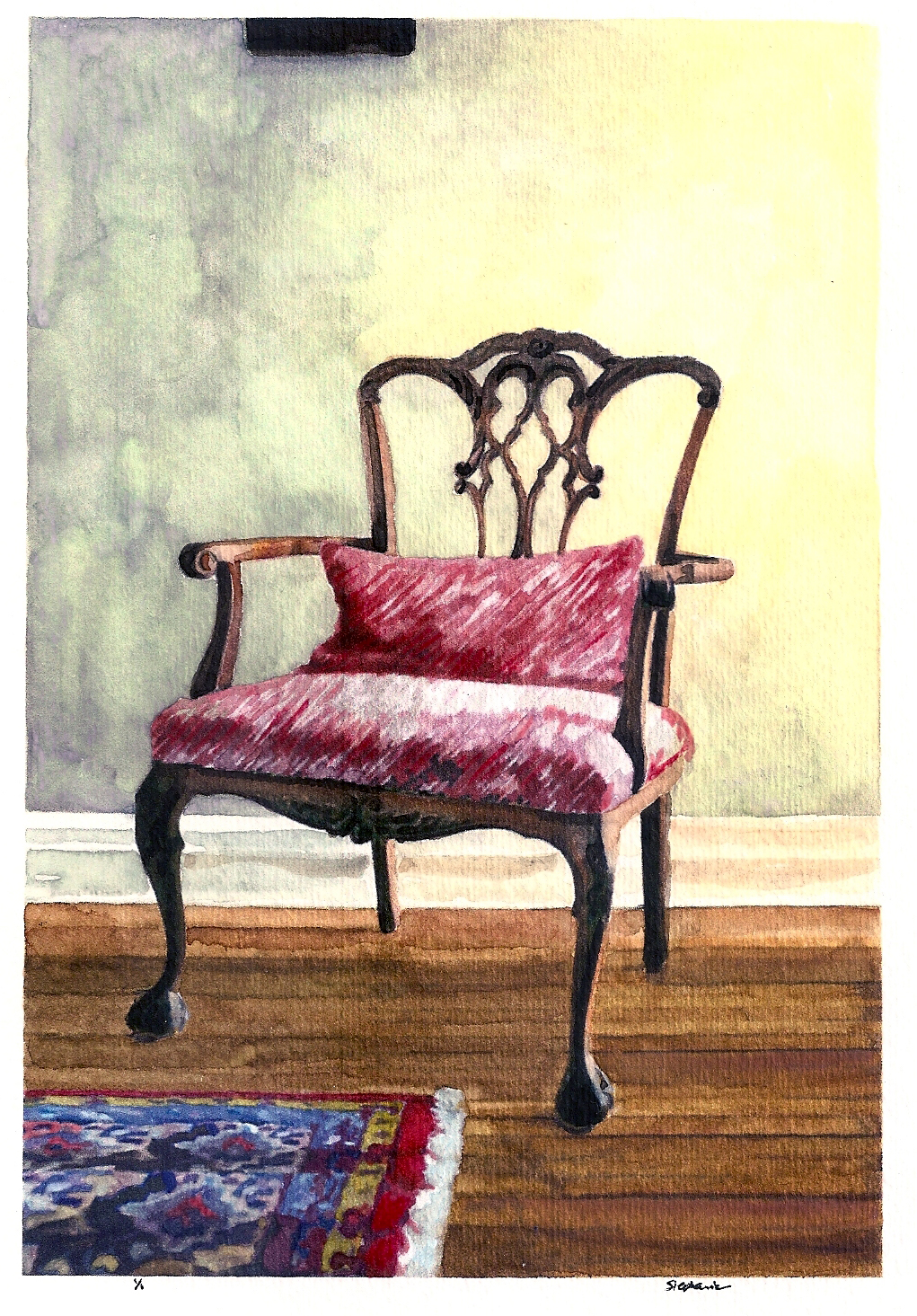 1021x1465 Still Life With Settee - Watercolor Chair