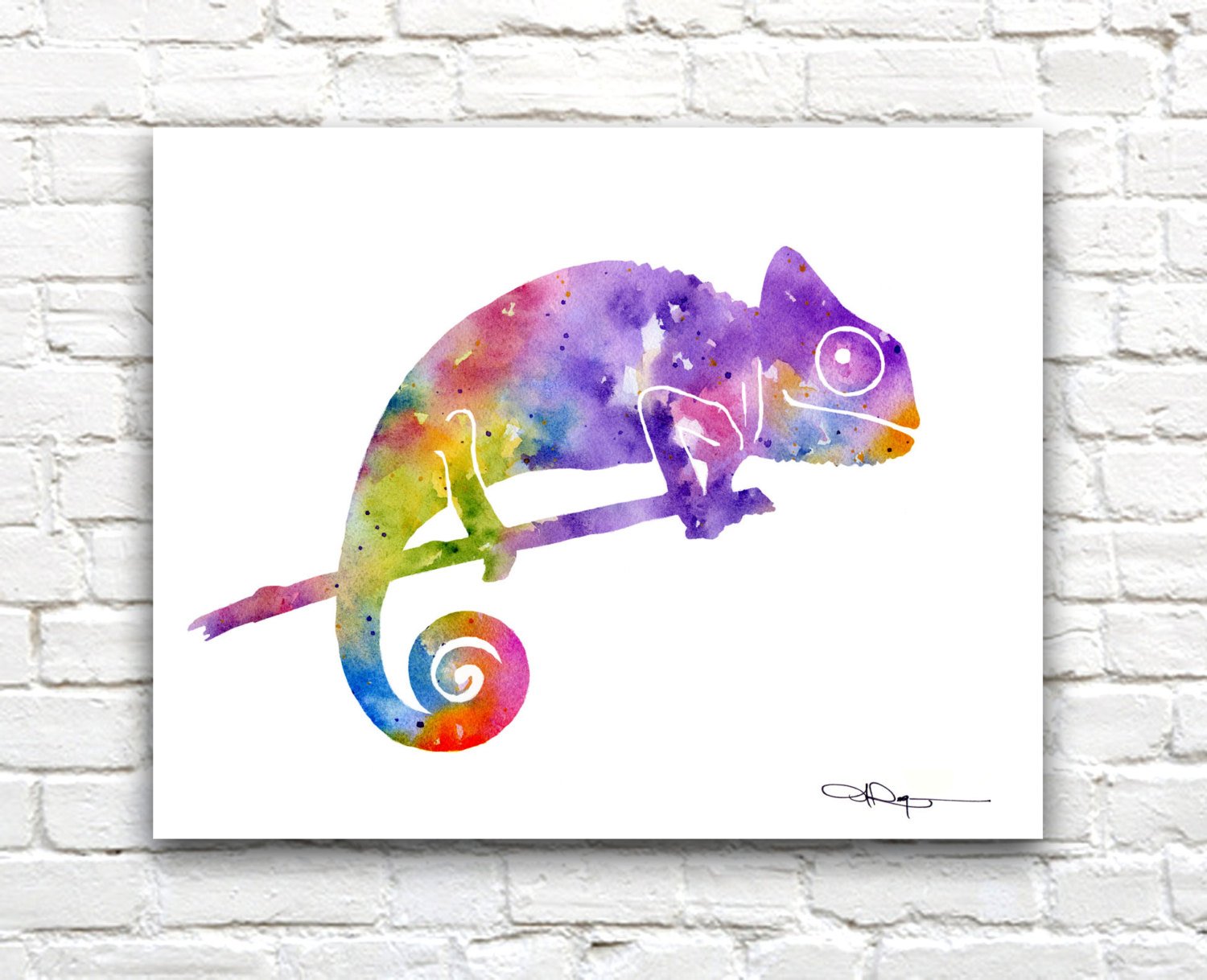 1500x1218 Colorful Chameleon Art Print Abstract Watercolor Painting Etsy - Watercolor Chameleon