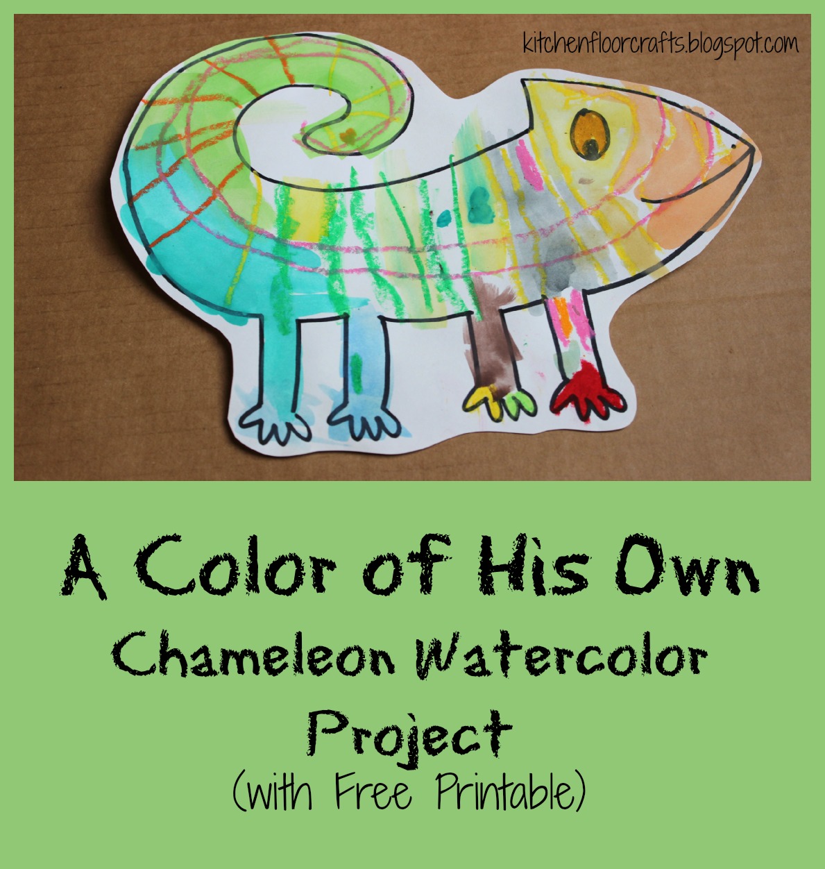 1189x1252 Kitchen Floor Crafts A Color Of His Own Chameleon Watercolor Project - Watercolor Chameleon