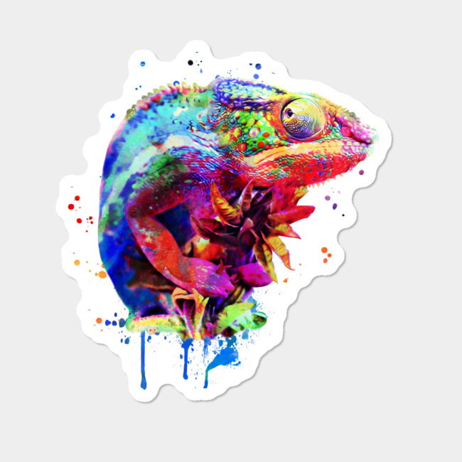 650x650 Panther Chameleon Watercolor Sticker By Rainforestroom Design By - Watercolor Chameleon