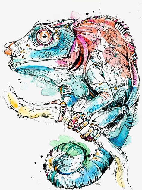 471x633 Watercolor Chameleon, Watercolor Clipart, Illustration, Cartoon - Watercolor Chameleon