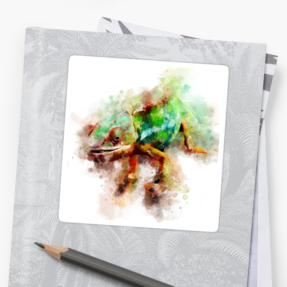 1000x1000 Watercolor Chameleon Design Stickers By Inkool Redbubble - Watercolor Chameleon