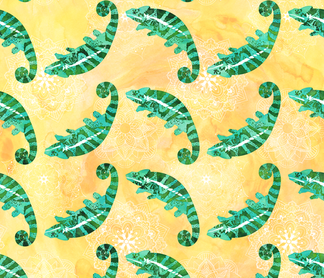 470x403 Watercolor Chameleon Mandala Fabric - Watercolor Chameleon