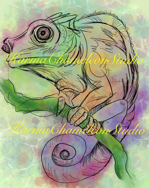 570x719 Watercolor Chameleon - Watercolor Chameleon
