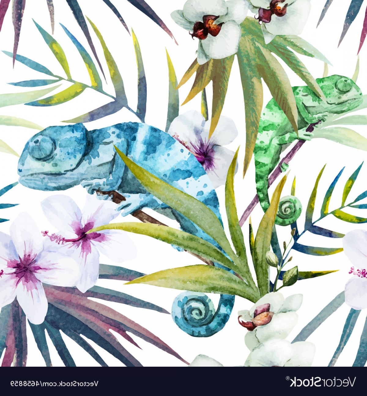 1200x1296 Watercolor Pattern Reptiles Chameleon Vector Rongholland - Watercolor Chameleon