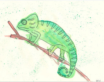 340x270 Watercolor Chameleon Etsy - Watercolor Chameleon