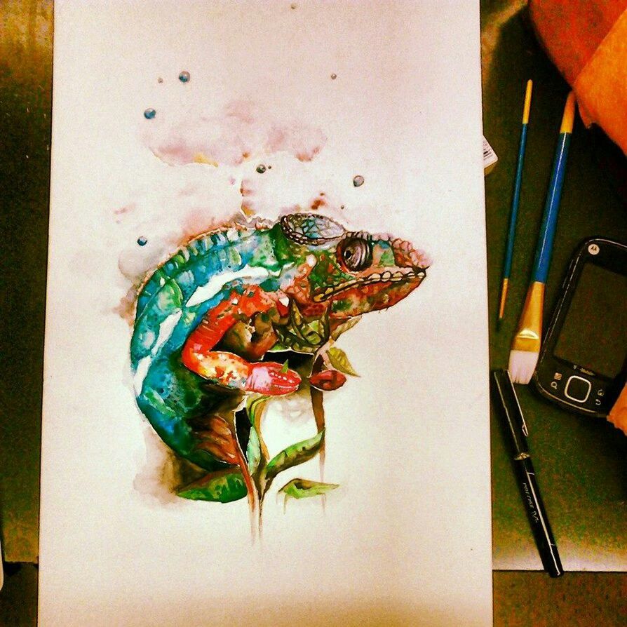 894x894 Watercolor Chameleon Watercolor Tattoo Ideas In 2018 - Watercolor Chameleon