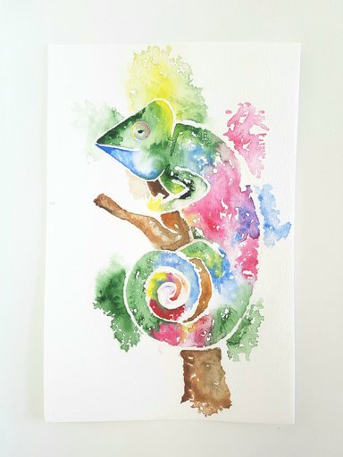 384x512 Watercolor Chameleon~ Art Amino - Watercolor Chameleon