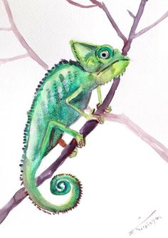236x334 Chameleon Watercolor Painting Giclee Print Fine Art Watercolor 10 - Watercolor Chameleon