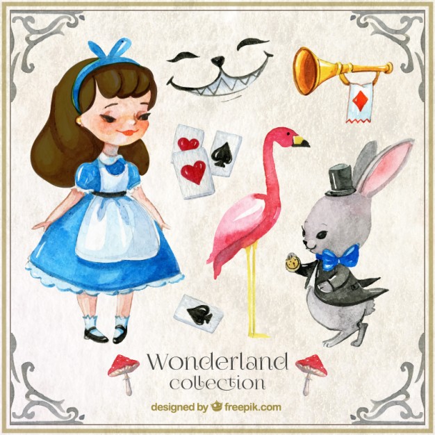 626x626 Watercolor Alice In Wonderland Characters And Elements Vector - Watercolor Characters