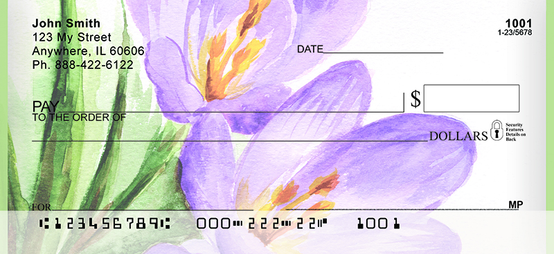 800x368 Purple Crocus Watercolor Art Personal Checks - Watercolor Checks