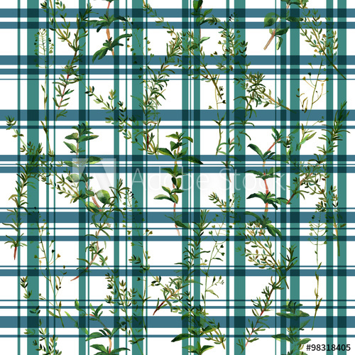 500x500 Scattered Herbs. Hand Made Seamless Watercolor Floral Pattern With - Watercolor Checks