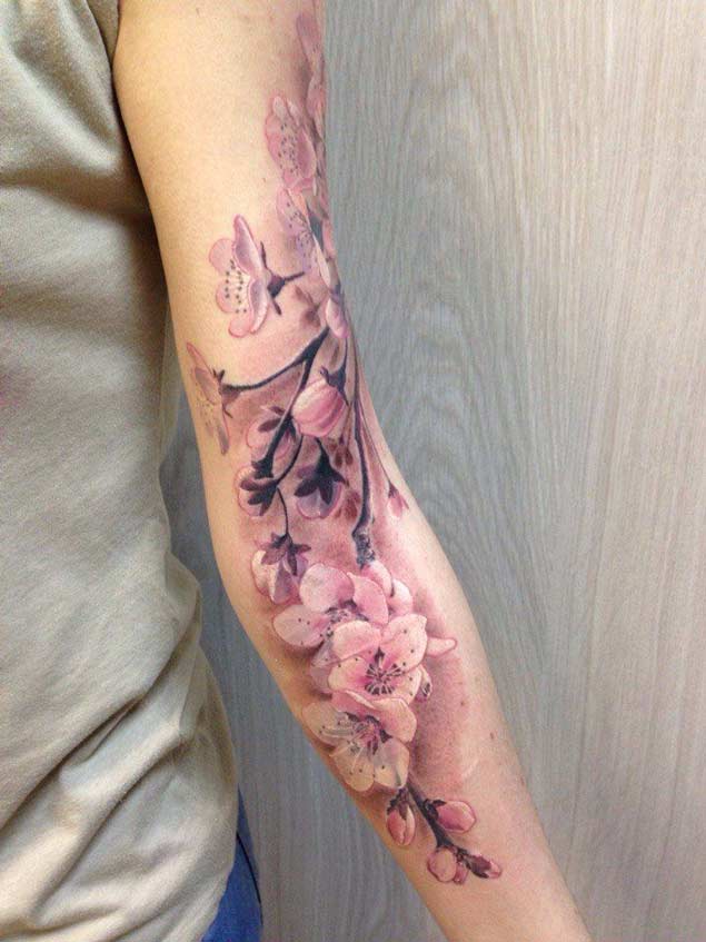 635x847 The 50 Best Cherry Blossom Tattoos Ever Inked - Watercolor Cherry Blossom Tattoo