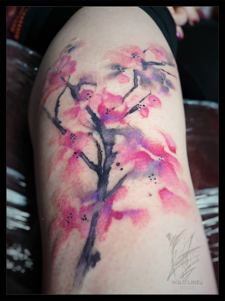 720x960 Watercolor Cherry Blossom Tattoo On Right Half Sleeve - Watercolor Cher...
