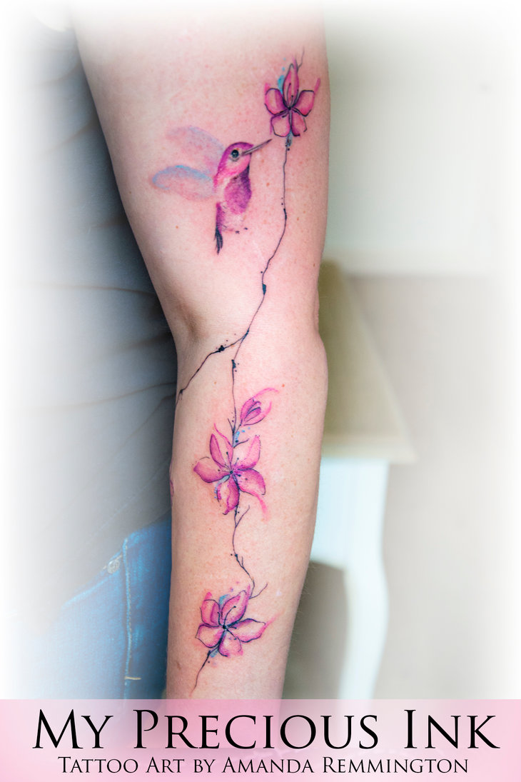 730x1095 Watercolor Cherryblossom Tattoo With A Little Bird By Mentjuh On - Watercolor Cherry Blossom Tattoo