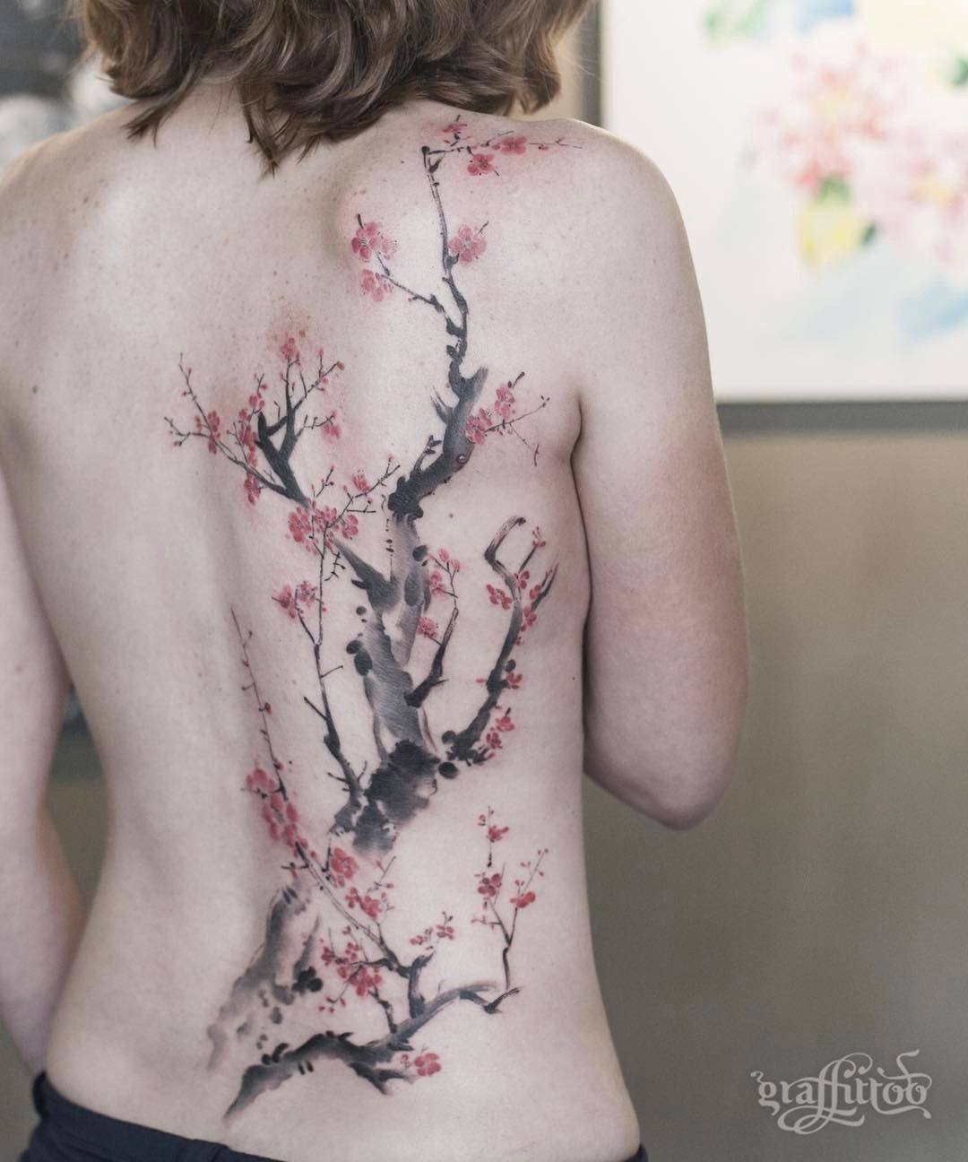 1080x1296 Watercolor Cherry Blossom Back Tattoo Design Tattoos - Watercolor Cherry Blossom Tattoo