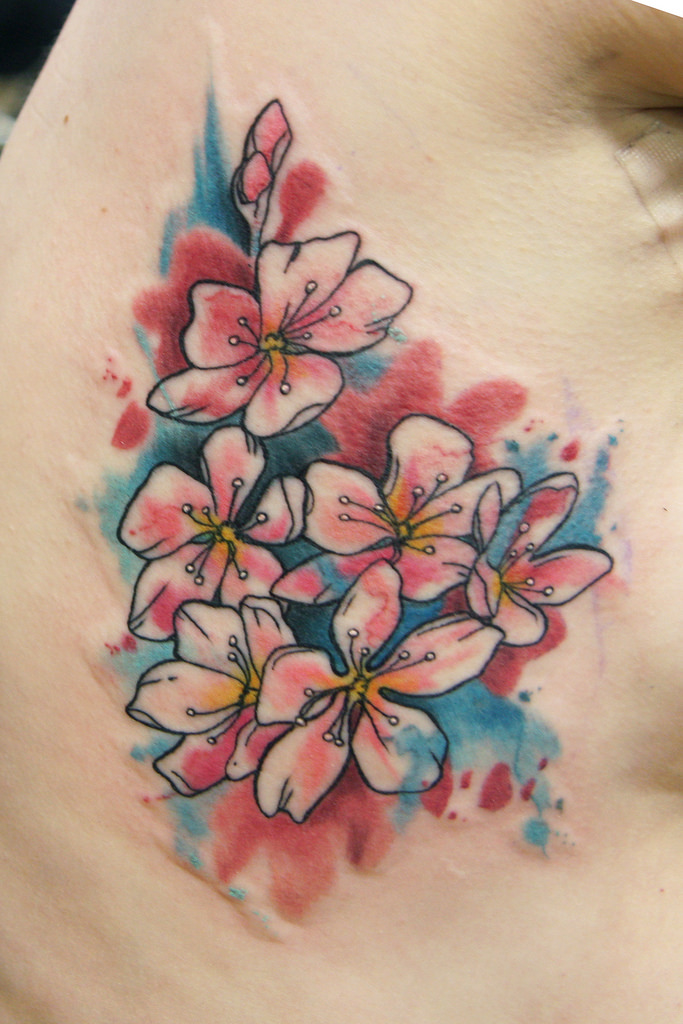 683x1024 Watercolor Cherry Blossom Tattoo Deanna Wardin - Watercolor Cherry Blossom Tattoo