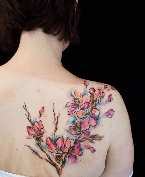 600x728 Beautiful Cherry Blossom Tattoos - Watercolor Cherry Blossom Tattoo