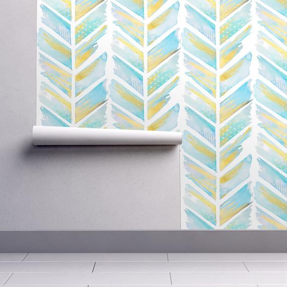 570x570 Arrow Wallpaper Watercolor Feather Chevron Large By Emily Etsy - Watercolor Chevron Wallpaper