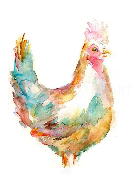 570x713 Chicken Watercolor Print Rooser Painting Watercolor Chicken Etsy - Watercolor Chicken