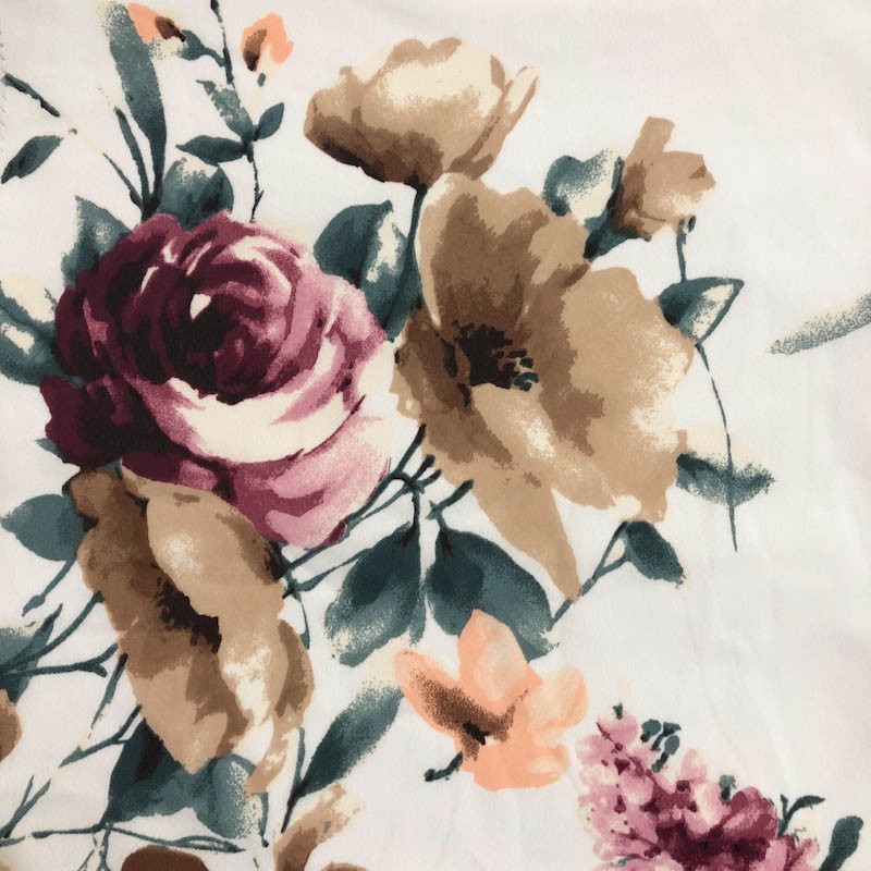 800x800 Off White And Mocha Watercolor Floral Prints On 100% Polyester - Watercolor Chiffon Fabric