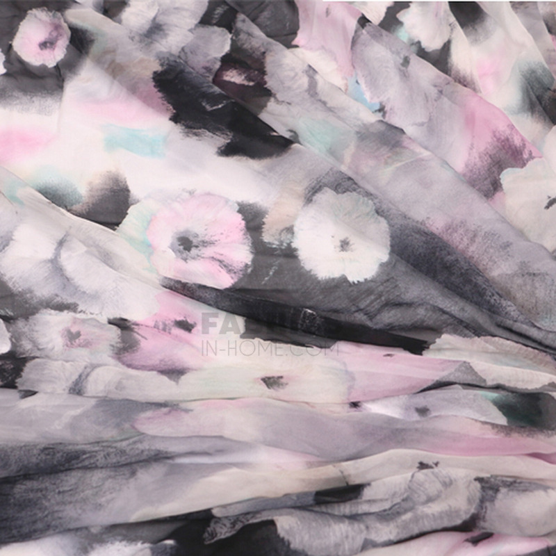 800x800 Pastoral Pinklack Floral Patterned Silk Chiffon Fabric - Watercolor Chiffon Fabric