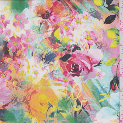 500x500 Pink Multi Floral Chiffon, Fabric By The Yard - Watercolor Chiffon Fabric