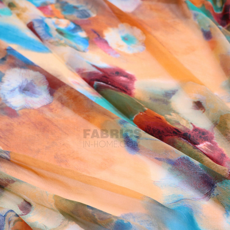 800x800 Romantic Orange Floral Printed Soft Chiffon Fabric - Watercolor Chiffon Fabric