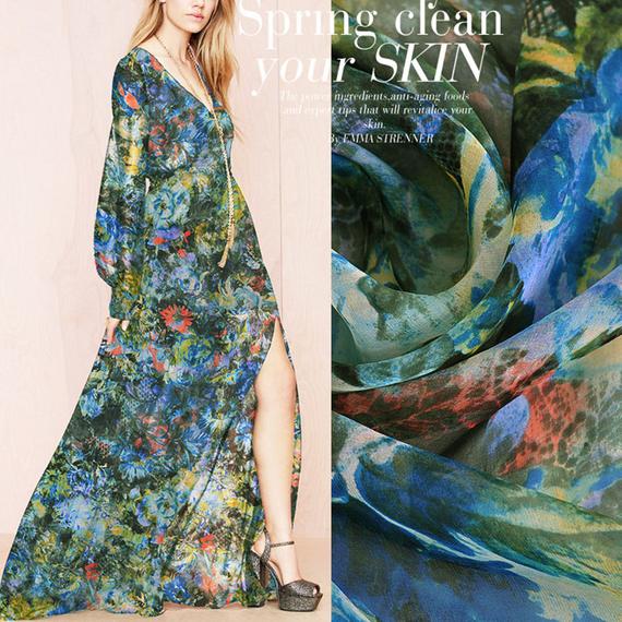570x570 Watercolor Floral Print 100% Pure Silk Summer Chiffon Fabric Etsy - Watercolor Chiffon Fabric