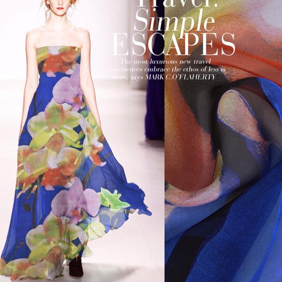 570x570 Watercolor Large Floral Print 100% Silk Blue Chiffon Fabric Etsy - Watercolor Chiffon Fabric