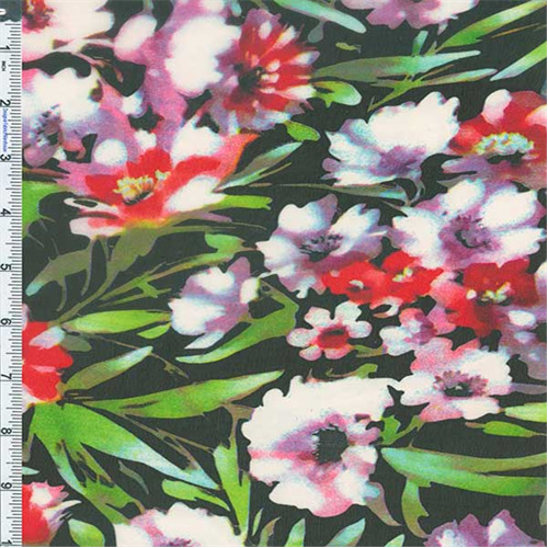 500x500 Black Multi Watercolor Floral Print Chiffon, Fabric By The Yard - Watercolor Chiffon Fabric