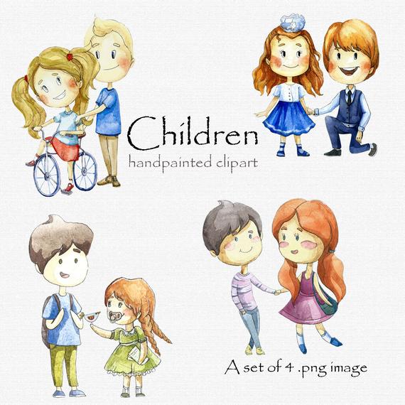 570x570 Digital Clipart Clip Art Watercolor Children Watercolor Etsy - Watercolor Children