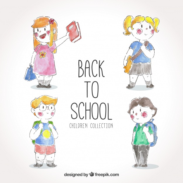 626x626 Pack Back To School With Watercolor Children Vector Free Download - Watercolor Children