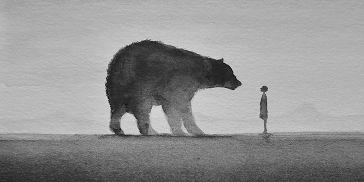 1200x600 Poetic Black And White Watercolors Of Children With Wild Animals - Watercolor Children