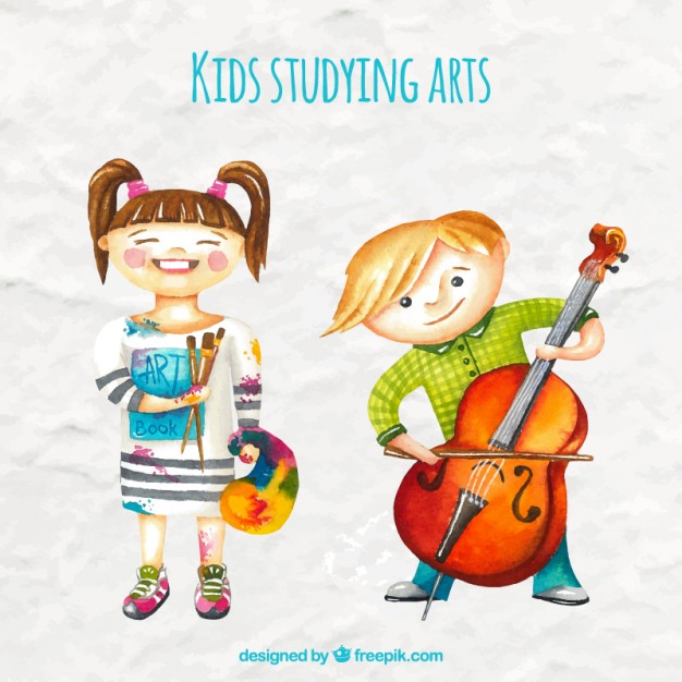 626x626 Watercolor Children With A Fantastic Talent Vector Premium Download - Watercolor Children