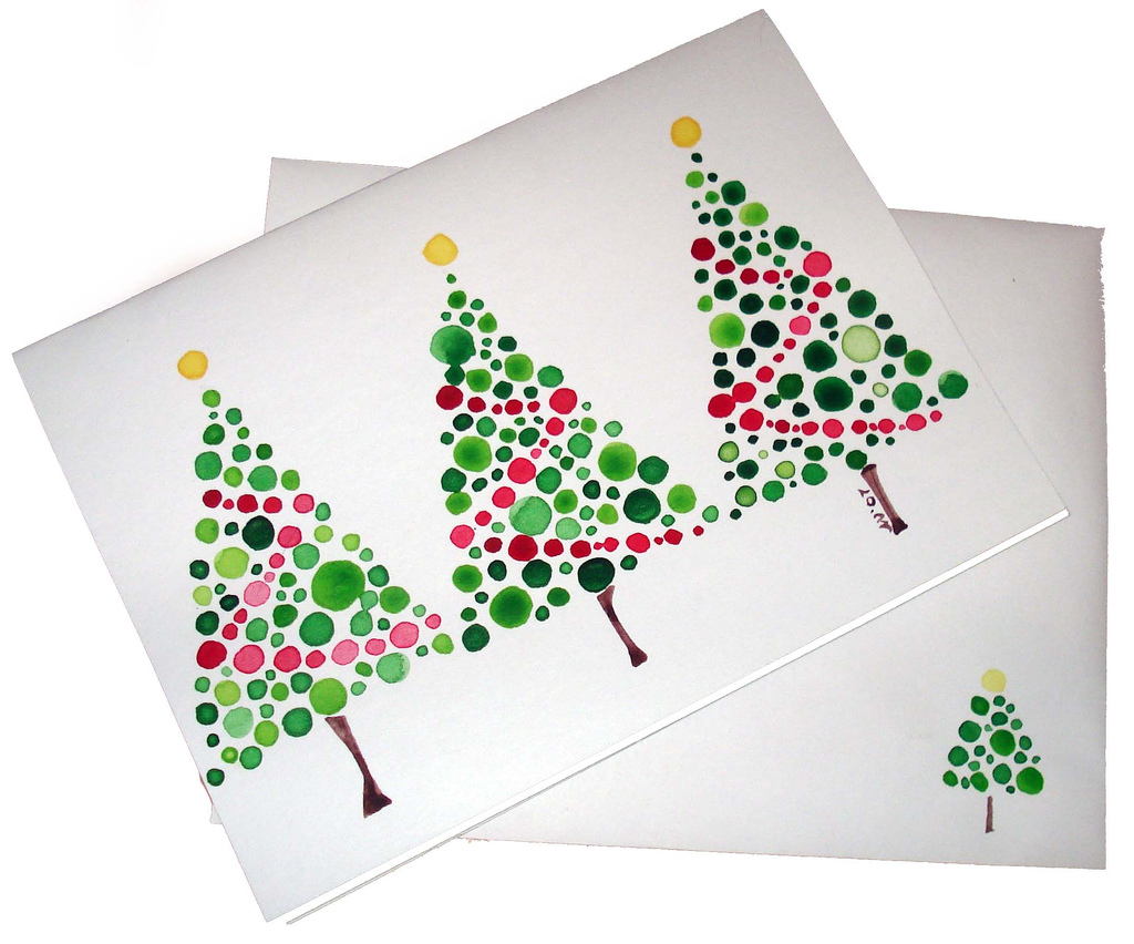 1024x852 Christmas Card Handpainted Watercolor By Angela - Watercolor Christmas Card Ideas