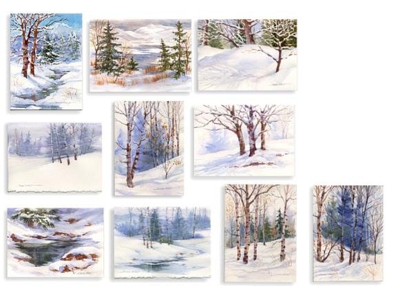581x423 Christmas Card Patterns Winter Landscape Holiday Greeting Cards - Watercolor Christmas Card Ideas