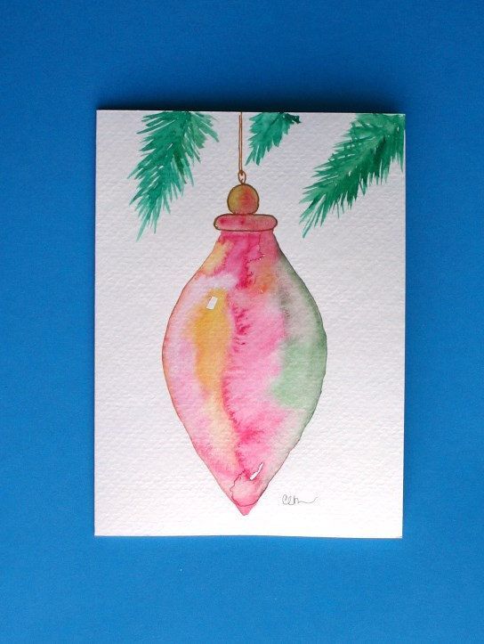 544x723 Watercolor Card No 218 Christmas Ornament Greeting Card Watercolor - Watercolor Christmas Card Ideas