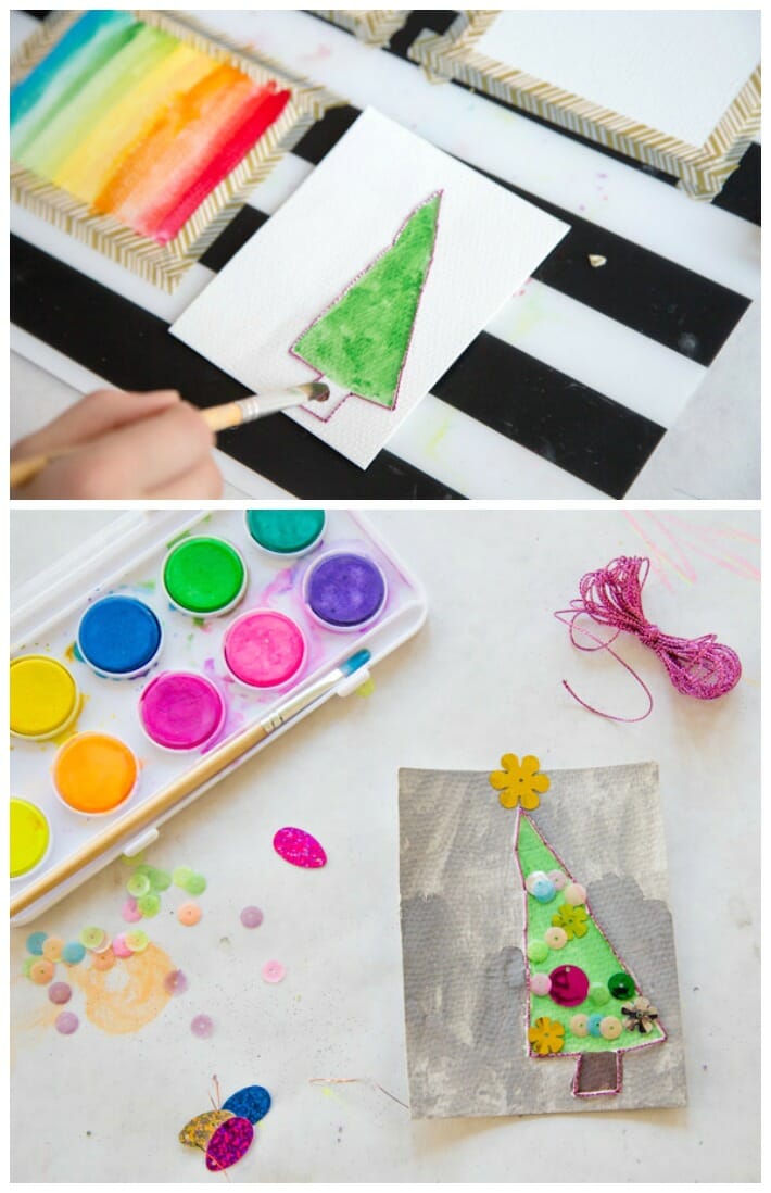 710x1098 A Homemade Christmas Card Making Station For Kids - Watercolor Christmas Card Ideas