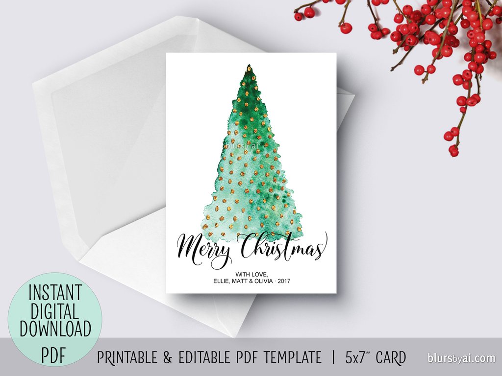 1024x768 Editable Pdf Christmas Card Template Abstract Watercolor - Watercolor Christmas Cards