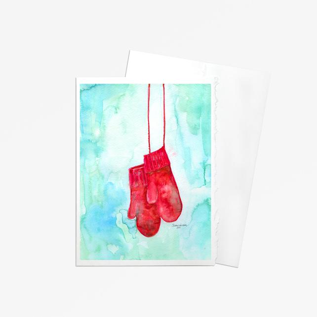 642x642 Red Mittens Watercolor Christmas Card Set Etsy - Watercolor Christmas Cards