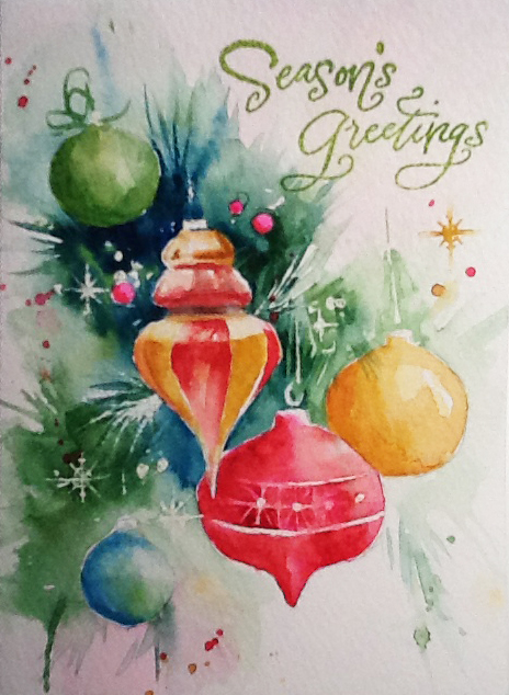 464x634 Watercolor Christmas Card Ornaments - Watercolor Christmas Cards