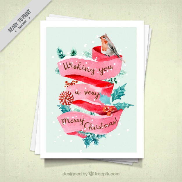 626x626 Watercolor Christmas Card With A Bird In Watercolor Style Vector - Watercolor Christmas Cards