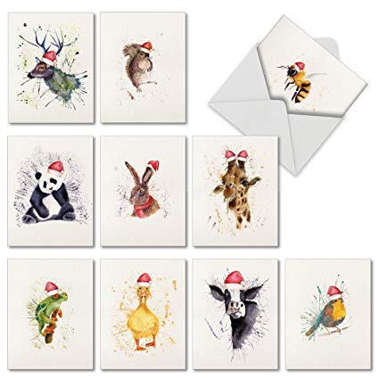 425x425 10 Animal Watercolor Christmas Cards With Envelopes - Watercolor Christmas Cards