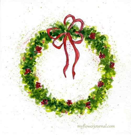 500x515 How To Paint A Watercolor Christmas Wreath - Watercolor Christmas Lights