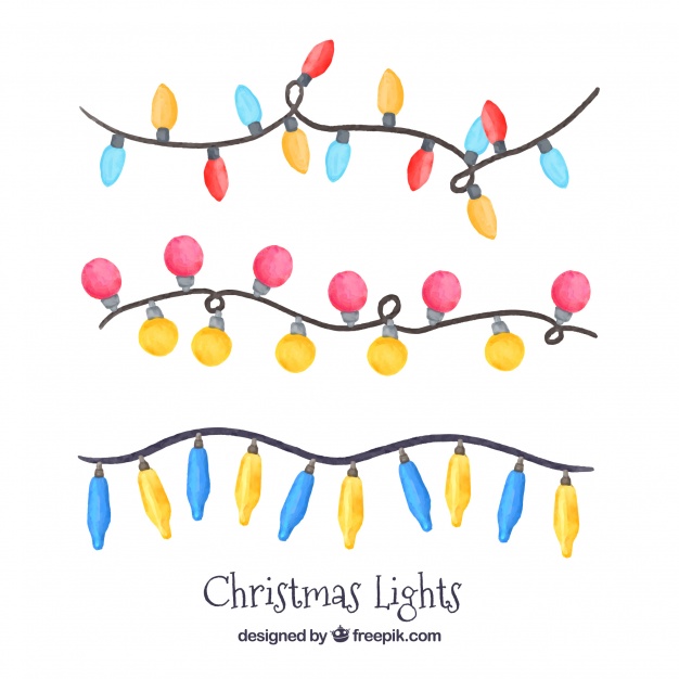626x626 Pack Of Three Garlands Of Watercolor Christmas Lights Vector - Watercolor Christmas Lights